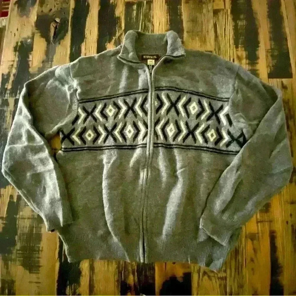 Stetson Wool Blend Southwestern Print Zip Up Gray Cardigan Men’s Size 2XL - Picture 1 of 11